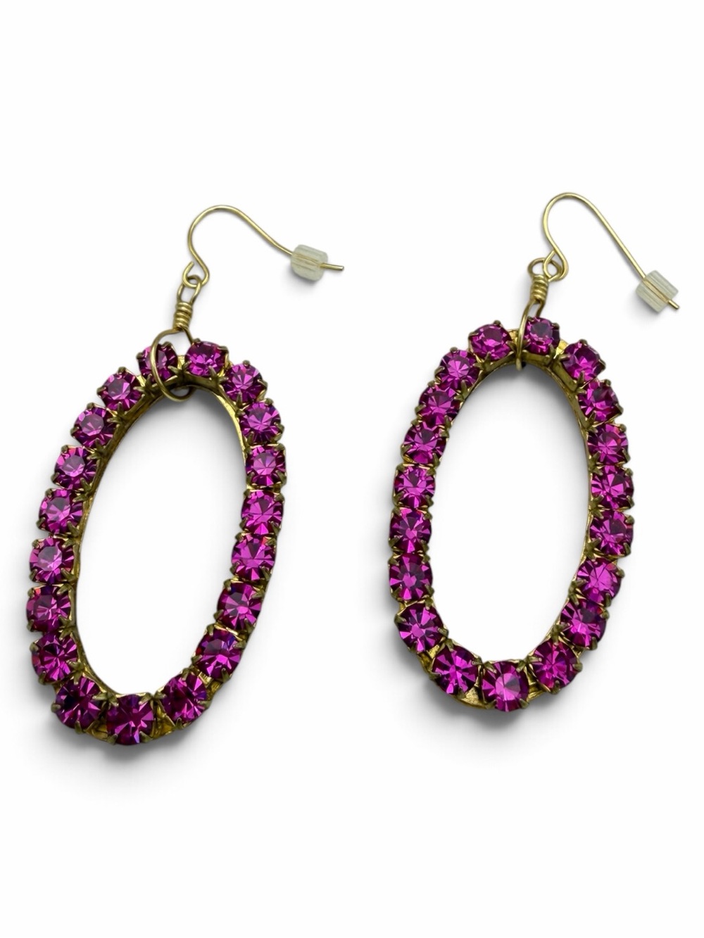 Lenora Dame Anthropologie Gold Tone Hoop Earrings with Fuchsia Crystals